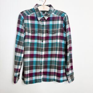 Patagonia Women's Plaid Flannel Shirt 100% Organic Cotton Size 6 Green Gray Teal